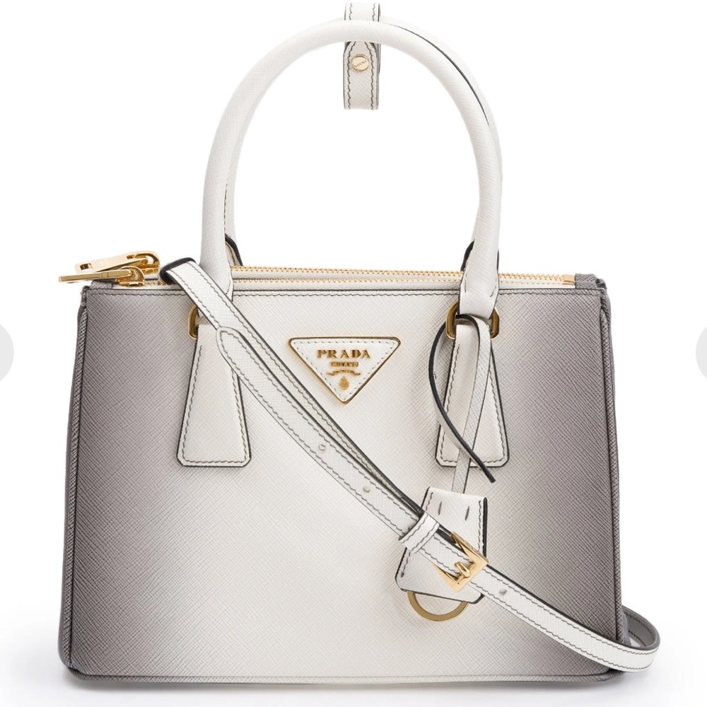 Prada White Ombre Saffiano Small Double Zip Galleria Tote